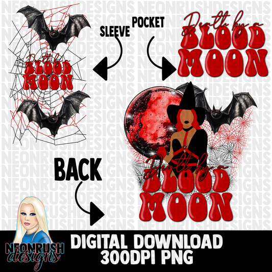 A Bloodmoon witch , pocket, back and sleeve png digital download