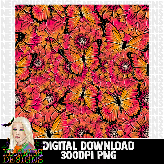 Butterfly floral seamless digital download