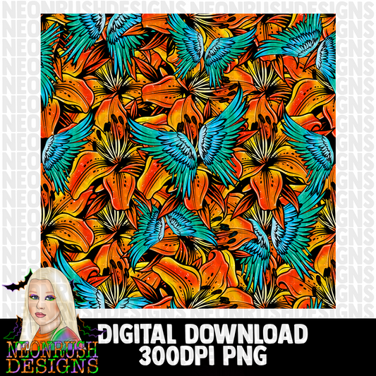 Wings floral seamless digital download
