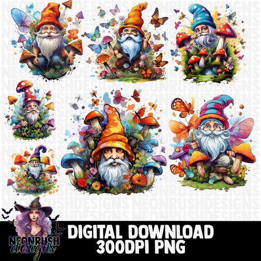 Floral trippy gnome clipart bundle 7 png digital download